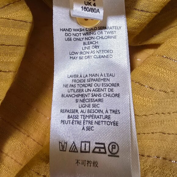 Anthropology Pilcro Mustard Yellow Blouse with Gold Thread Detail Size 4 - Picture 6 of 6